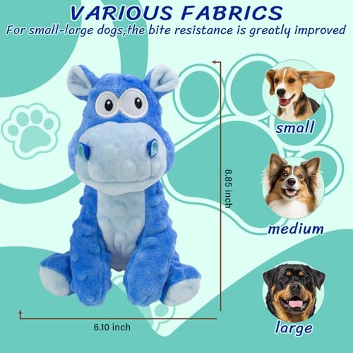Squeaky Stuffed Dog Toys, Chew Hippo for Large Medium Small Breeds - color: Blue