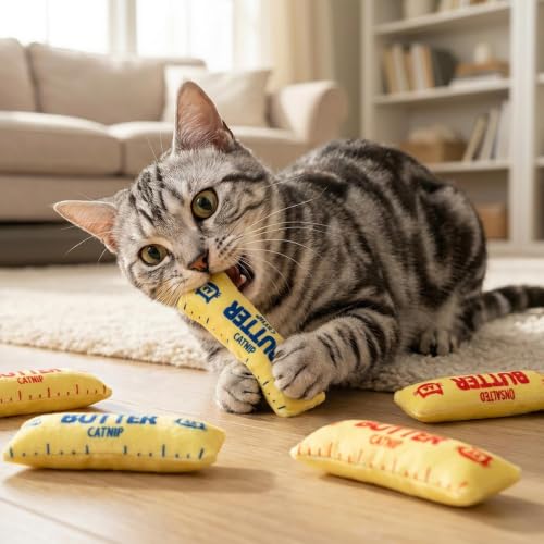 6Pcs Butter Catnip Crinkle Paper Sound Toys for Cat, Catmint Cat Toy Gift - style: 6Pcs Butter (with Crinkle Paper)