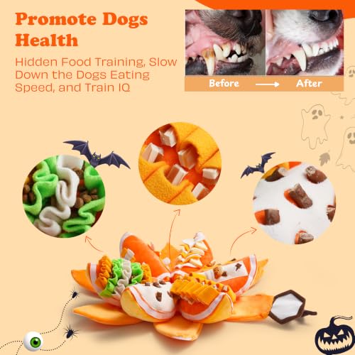Nocciola Halloween Pumpkin Dog Toys, Hide and Seek Snuffle Plush Dog Toy for Small Dogs, Puppy Squeaky Toy with Crinkle Papers for Boredom - color: Yellow