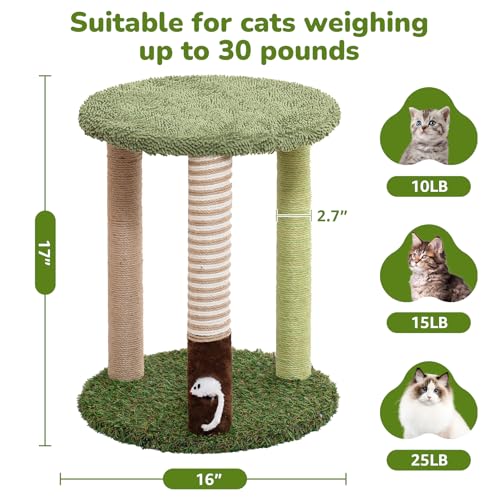 Woochpet Cat Scratching Post Small Cat Tree Tower with Soft Cat Bed for Cat - color: 3-Posts, size: 17 IN