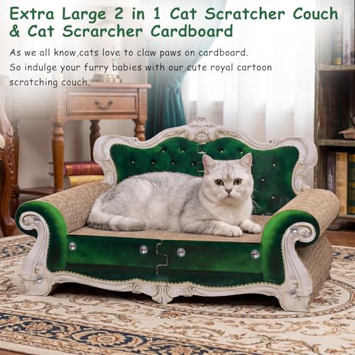Luxury Cardboard Cat Scratcher Sofa Bed, Couch Shaped Cat Scratching Board, Cat Scratch Lounge with Catnip, Cat Scratcher for Indoor Cats (Green Crown) - color: Green Crown