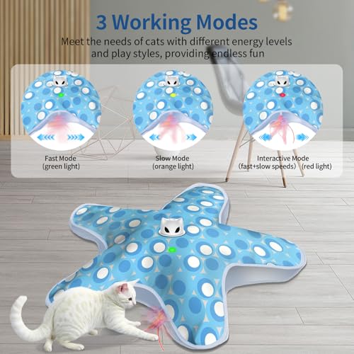 Interactive Cat Toys for Indoor Cats with Moving Concealed Feathers - color: Blue White