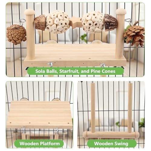 Litewoo Wooden Bird Swing Perch Platform with Chew Toys for Parrot, B - color: Two Sola Balls