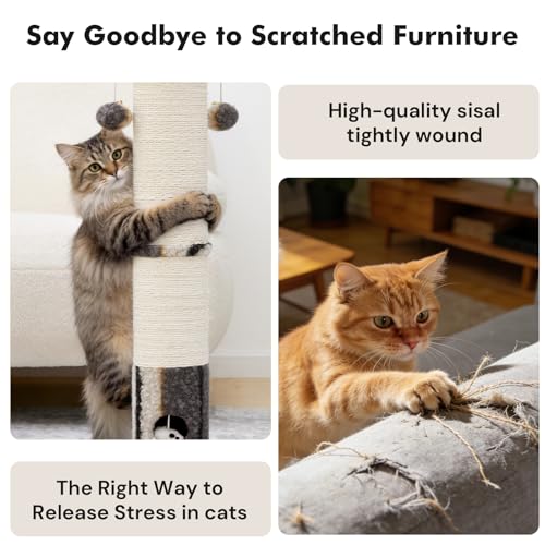 Woochpet Cat Scratching Post 34"Tall Grey Sisal Scratcher Tree With Cat Toy - color: Grey