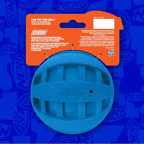 Nerf Dog Rubber Ball Dog Toy with Checkered Squeaker, Lightweight, Durable and Water Resistant, 4 Inch Diameter for Medium/Large Breeds, Single Unit, Blue - size: 4 Inch Blue, style: Checker Squeak