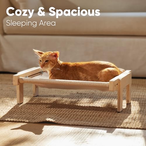 FUKUMARU Cat Window Perch, Sturdy Wood Hammock Window Bed for Indoor Cats - color: Beige