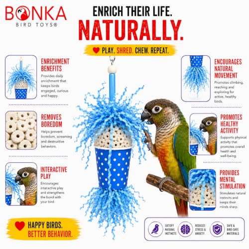 Bonka 2355 Spotty Sola 11" Natural Bird Foraging Toy (Blue) - color: Blue
