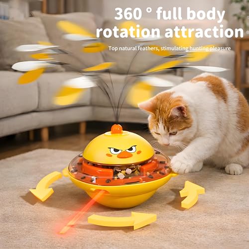 Interactive Cat Toy for Indoor Cats with Laser, Feather&Treat Dispenser - color: Yellow