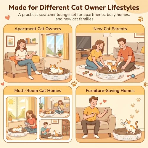 PatiencET 2-in-1 Oval Cat Scratcher Bed, Cardboard Lounger Scratch Bowl - size: Oval Wide - 1 Pack