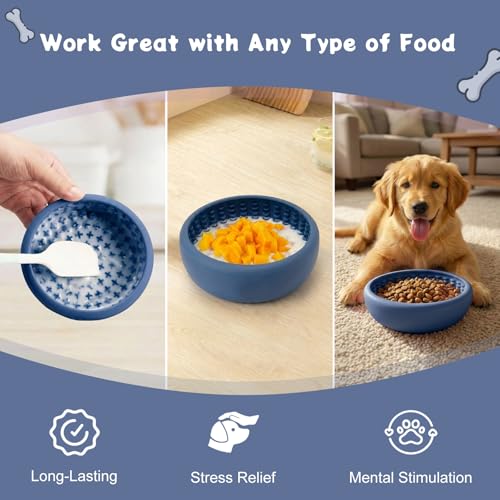 Slow Feeder Dog Lick Bowl, Silicone Feeding Dogs Licking Bowls(Blue, Large) - color: Blue, size: Large