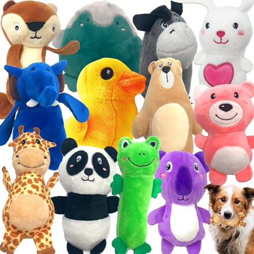 Jalousie 12 Pack Plush Animal Dog Toy, Premium Squeaky Chew Toys for Small Medium Dogs, Stuffed Puppy Toys for Pets - Dental Cleaning & Stress Relief - color: 12 Pack Animals
