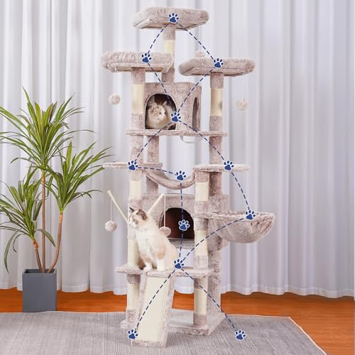 Hey-brother Cat Tree Tower with Stable Multi-Level Padded Perches, MPJ034MU - color: Muchroom