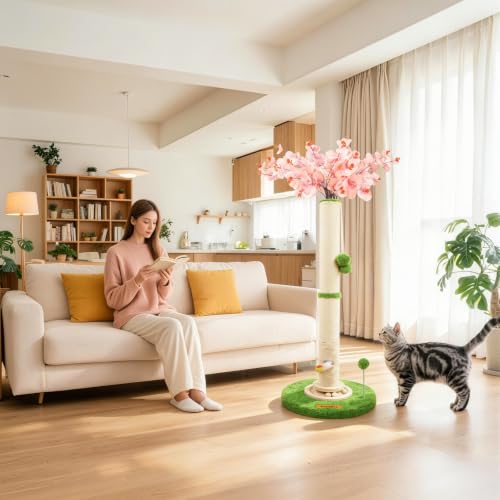 【Material Upgrade】 Famifit 50.4" Flower Cat Scratching Post, Tall Cat Tree - color: White