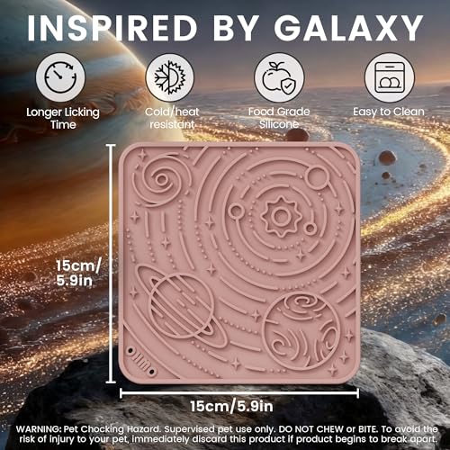 OHMO Lick Mat for Dogs&Cats, Space Pattern, Small, 2pcs, Brick Red&Coral - color: Mars&Coral, size: 5.9"L x 5.9"W