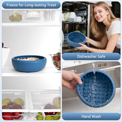 Dog Slow Feeder Lick Bowl, Freeze Lick Mat with Suction Cup - color: Dark Blue, size: Small