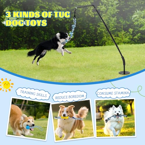 Tether Outdoor Dog Tug Toy for Small Dogs, 360° Rotating,3 Ropes & 4 Stakes