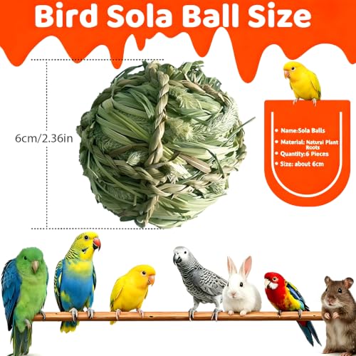 Natural Woven Grass Balls Small Pet Chew Toys, Handmade Wooden Bird Parrot Hamster Rabbit Foraging Balls, Safe Shred Toys for Parakeet Cockatiel Guinea Pig Chinchilla, Timothy Grass Ball - style: Novelty