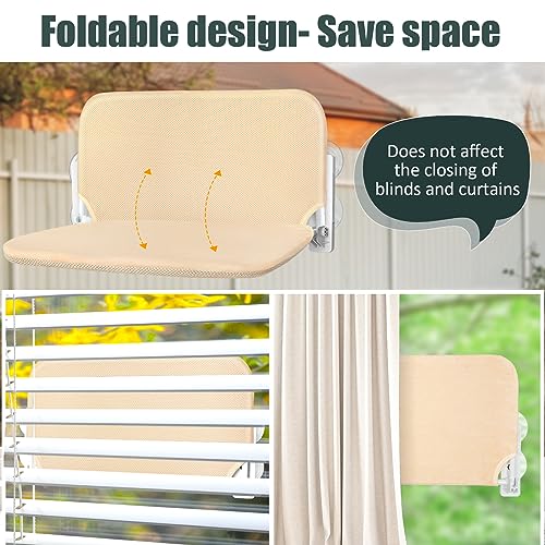 Sunhoo Cat Window Hammock Perch Cordless Perches Window Sill Seat Bed Foldable Stable Lounger Upgraded Suction Cup Easy Assembly Indoor Cats Kitty Shelf Hold Up to 55lbs（Beige,S - color: beige, size: S