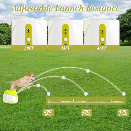 Automatic Dog Ball Launcher, Dog Ball Thrower with 3 Launching Distance - size: 20-46ft