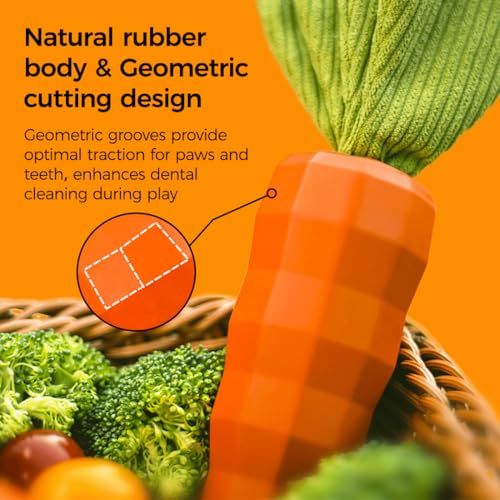MewaJump Dog Chew Toys for Aggressive Chewers, Rubber Squeaky Dog Toys - color: carrot orange