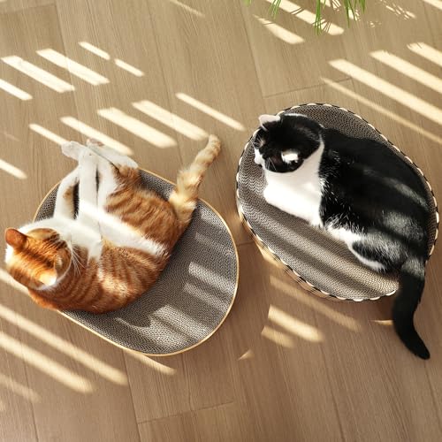 FUKUMARU Cardboard Cat Scratcher Bed, 2-in-1 Oval Cat Scratch Pad - color: Polka Dot