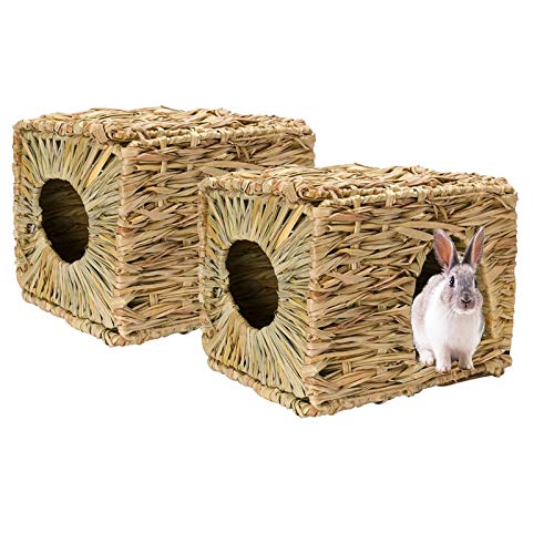 Tfwadmx Rabbit Grass House 2PCS, Extra Large - Natural Hand Woven Seagrass Play Hay Bed, Hideaway Hut Toy for Bunny Hamster Guinea Pig Chinchilla Ferret - size: 2pcs (14.6 x 11.4 x 10.2in)