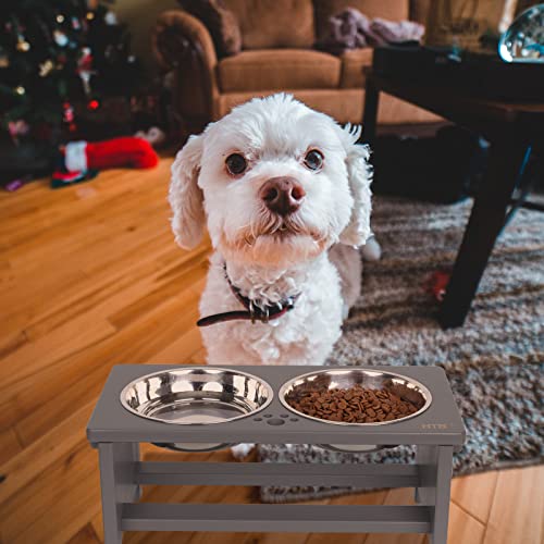 HTB Elevated Dog Bowl Stand with 2 Stainless Steel Bowls-7" H Medium Grey - color: Grey, size: medium-7"tall,29 Oz bowl