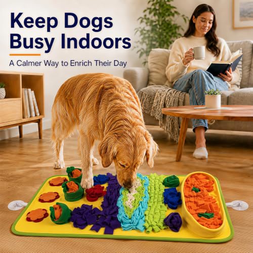 Snuffle Mat for Dogs – Extra Large 32'' x 20'', Washable Slow Feeder Dog Toy, Durable Interactive Dog Puzzle for Mental Stimulation & Nosework Training, with Anti-Slip Suction Cups - color: Blue-Yellow