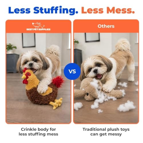 Best Pet Supplies Interactive Squeaky Dog Toy - Crinkle Chicken, Red - color: Crinkle Chicken (Wine Red), size: Large