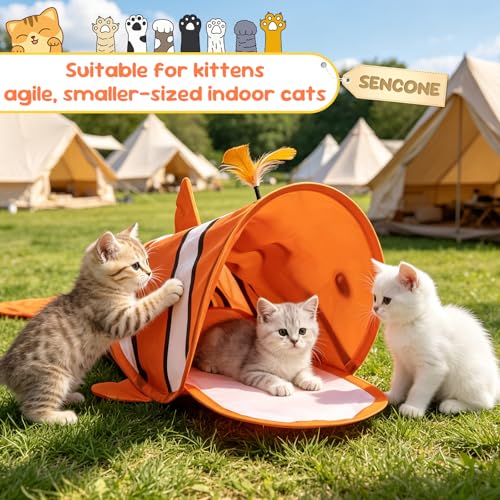 SENCONE Clownfish Cat Tunnel Toy Portable Hideout Nap Tube for Kittens - color: Red Clownfish