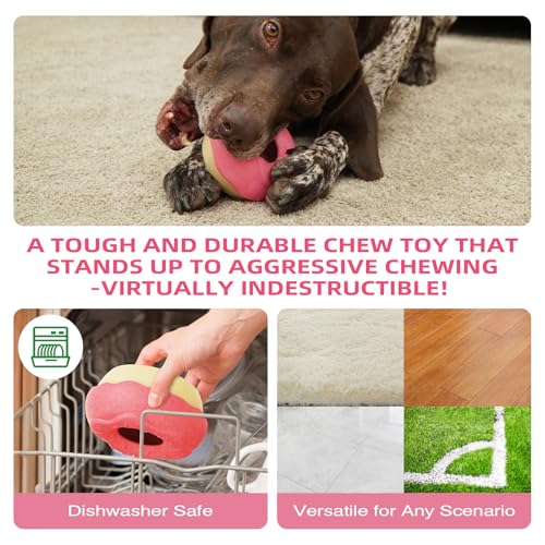 Dog Chew Toys for Aggressive Chewers, Freezable Stuffable Lick Toy with 2 Refillable Cups, Durable Donut Nylon Enrichment Toy for Boredom & Separation Anxiety, Medium Large Dogs 15-55 lbs - color: Pink