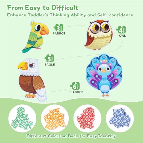 TOI Large Piece Toddler Puzzles for 2-4, Beginner Puzzles - Forest Birds