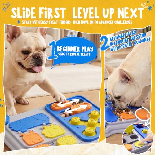 Dog Puzzle Toy, Dog Enrichment Toys, Level 1 Interactive Treat Dispensing Toy for Dogs, Slow Feeder for Mental Stimulation, Non-Slip Base, Detachable Easy-Clean Tray, Blue - color: Blue