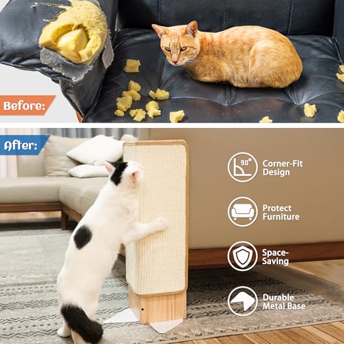 PETKARAY Couch Corner Cat Scratcher, 22" Corner Scratching Post Wall Scratcher, Sisal Furniture Protector for Sofa with Reversible Base, Small - size: Small
