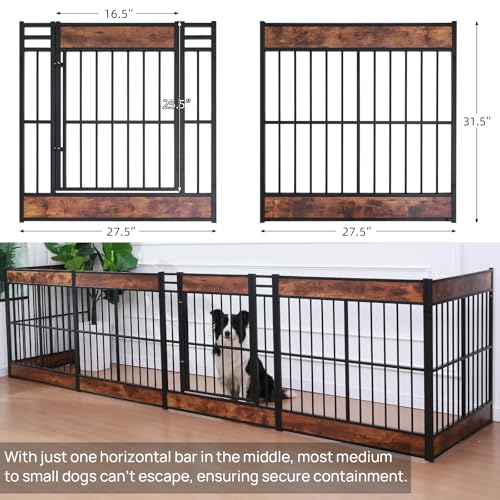 Large Furniture Style Dog Playpen, 32" H Dog Pen with Door, 12 Panels - color: Rustic Brown, style: 12 Panels (31.5" High)