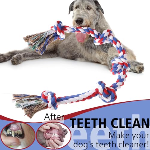 XIGOU Dog Rope Toys for Large Dogs Aggressive Chewers, Dog Chew Toys for Large Breed Indestructible, Heavy Duty Tough 3 Feet 5 Knots Dog Toy, Sturdy Rope toy for Dogs Tug of War Dog Toy Teeth Cleaning - color: Red