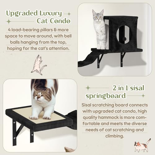 14-in-1 Cat Wall Shelves, Wall Mounted Cat Shelves, Space Saving, Black - color: Black, size: 14Pcs