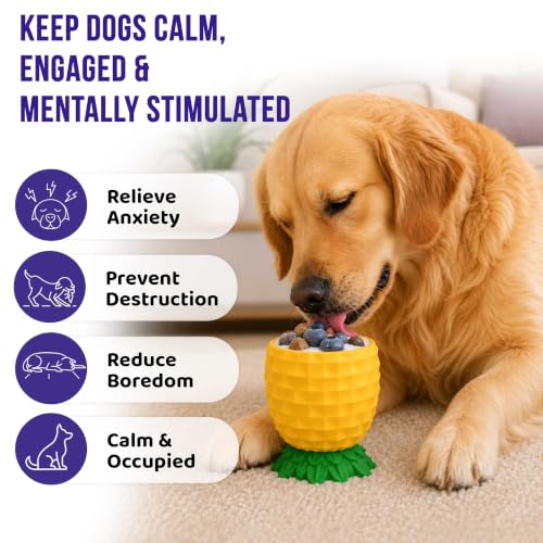 Pineapple Enrichment Cup for Dogs, Freezable Interactive Dog Toys to Keep Them Busy, Frozen Dog Treat Dispenser for Mental Stimulation, Popsicle Lick Bowl for Small, Medium, Large Dogs, Durable Rubber