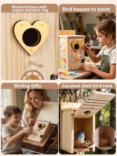 2PC Cedar Bluebird Houses for Outside with Nesting Material