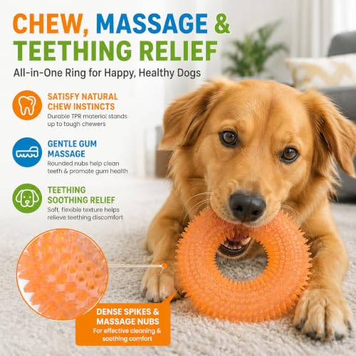 Squeaky Dog Toys for Aggressive Chewers, Floating Donut Ring for Large Dogs - color: Crystal Orange