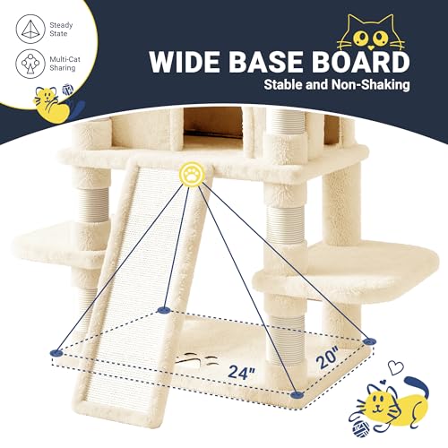 Allewie 82 Inches Large Cat Tree/House/XXL Tall Cat Towers for Big Feline/Scratching Post/Multi-Level Large Kitty Climbing Tree with Condo/Beige - color: Beige, size: 82 in