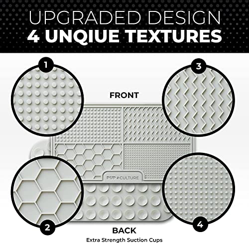 Pup Culture Dog Lick Mat for Dogs (2 Pack), Feeding Pad for Anxious Pets Plus 4 Different Puzzles for Mental Stimulation for Dogs - Supports Mental, Dental, and Digestive Health - Heavy Duty - color: Grey, size: 2 Pack