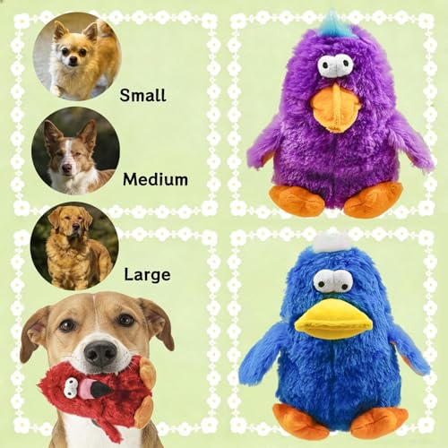 Squeaky Dog Toys Durable Stuffed Bird Dog Toys with Unique Squeak Sounds to Keep Dogs Busy, Cute & Funny Interactive Puppy Chew Toys for Small, Medium and Large Dogs(Purple Parrot) - color: Purple Parrot