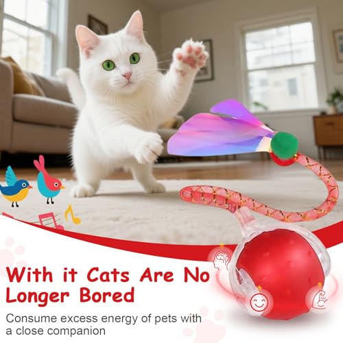 Interactive Cat Toys Smart Ball for Cats & Dogs! Now with 2 Rapid Tails. Features: 360°Auto-Rolling, Motion Activation& Bird Sounds. Perfect for Indoor Pet Exercise & Fun. (Yellow＆Green) - color: Yellow＆Green