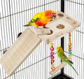 FlidRunest Wooden Bird Foraging Puzzle Platform Swing with Climbing Ladder for Parrots, Parakeet, Cockatiel, Sun Conures - Birds Interactive Mental Enrichment Toy, Bird Seed Slow Feeder Toy for Cage