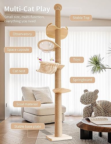 Floor-to-Ceiling Cat Tree with Natural Sisal Rope Scratching Post - Adjustable Height (55-119 Inches) - Modern Cat Activity Tree, Cat Scratcher Post - size: 4-Tier Cat Tree