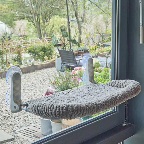 AIWIKIDE Cat Window Perch with Cushion Rim, Easy Install Bracket, Portable Wall Hammock for Indoor Cat, Grey - color: Grey, size: Cushion Rim - 1 Piece