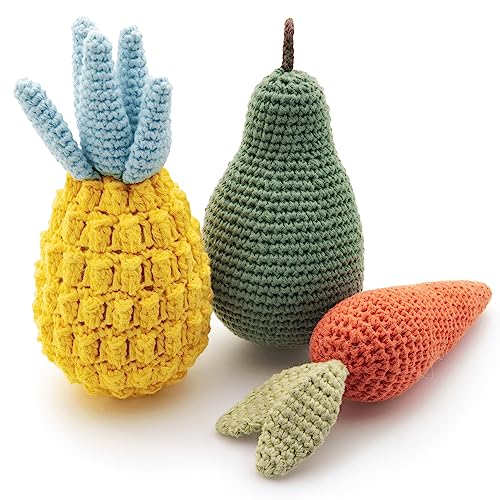 Nina Woof Organic Cotton Squeaky Dog Toy Set – Fruits & Veggies Pack