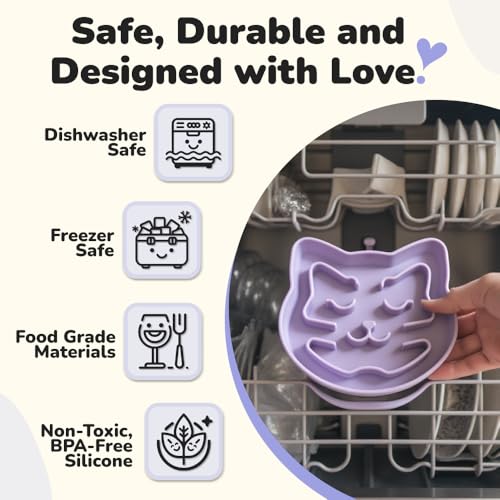 Snuggli Slow Feeder Cat Bowl | Cat Puzzle Feeder for Slow Eating, Mental Enrichment, Digestion, & Bloat Relief | Non-Slip Silicone, Dishwasher Safe, 1 Cup (Lavender) - color: Lavender