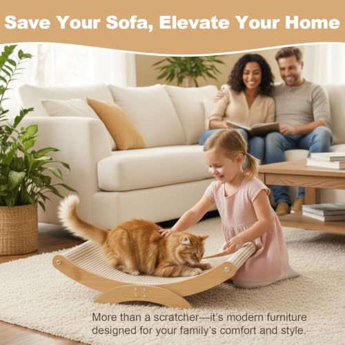 Large Cat Scratcher Bed, Cat Hammock with Sisal Scratch Pad for Indoor Cats